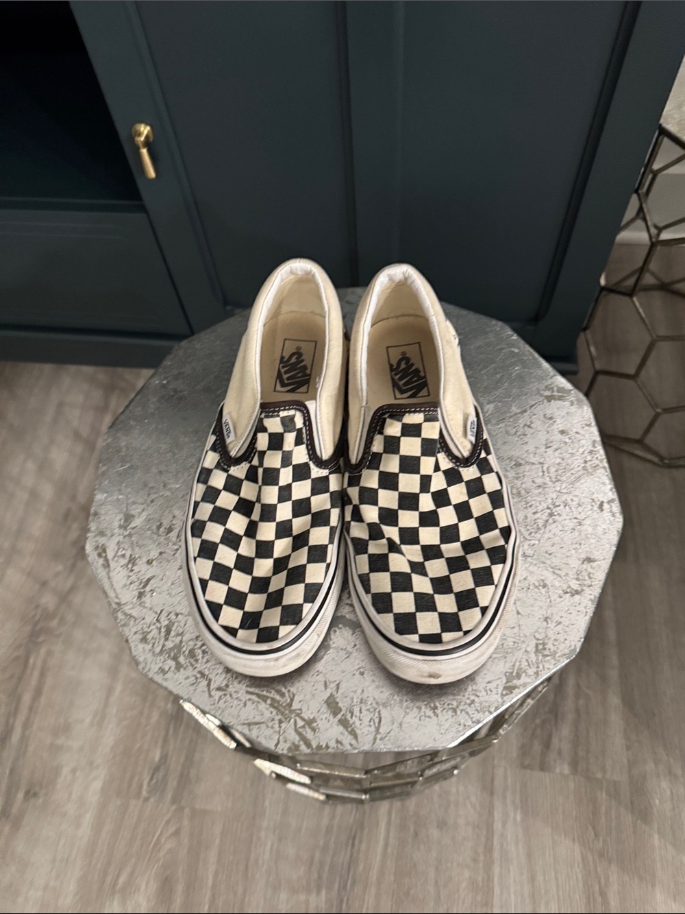 Vans men’s slip-on black and white checkered sneakers